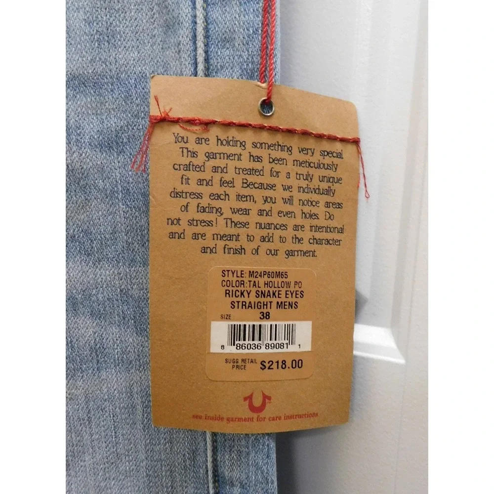 True‎ Religion Ricky Snake Eyes Straight Mens Blue Jeans $218rt sz 38 NWT